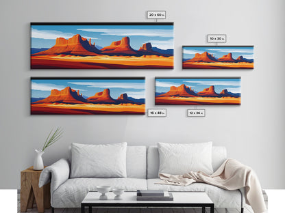 Monument Valley Sunset Framed Canvas Print, Southwest Wall Art, Panoramic Painting, Rustic Art, Landscape Art, Gift Idea, Extra Wide Art