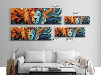 Bold Lion Profile Canvas Print, Whimsical Wall Art, Rustic Decor, Bedroom Art, Living Room Art, Vibrant Painting, Gift Idea