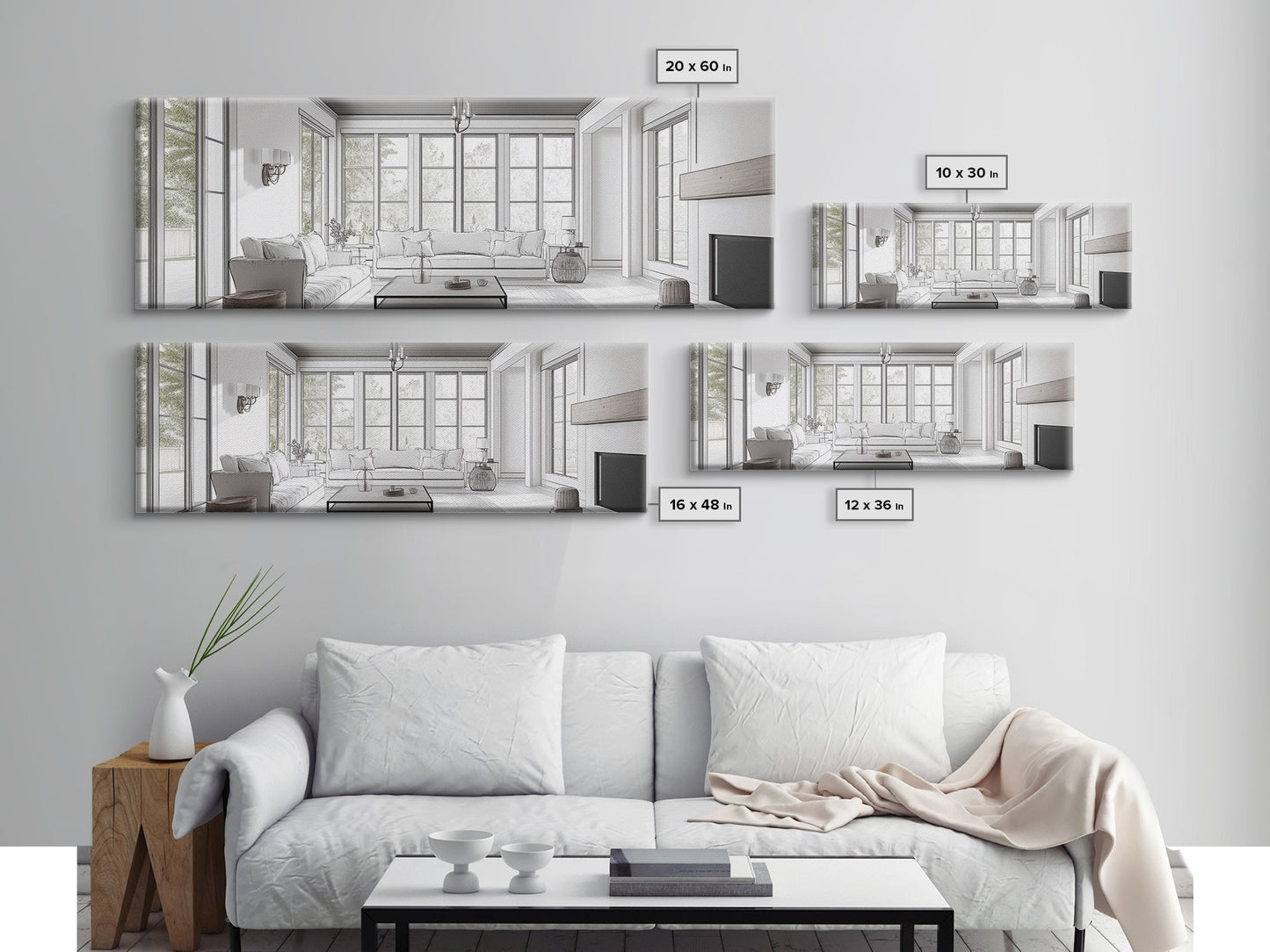 Extra Wide Canvas Print Living Room Art Modern Wabi Sabi Art Panoramic Neutral Design Rustic Farmhouse Minimalist Wall Decor