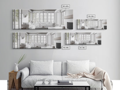 Extra Wide Canvas Print Living Room Art Modern Wabi Sabi Art Panoramic Neutral Design Rustic Farmhouse Minimalist Wall Decor