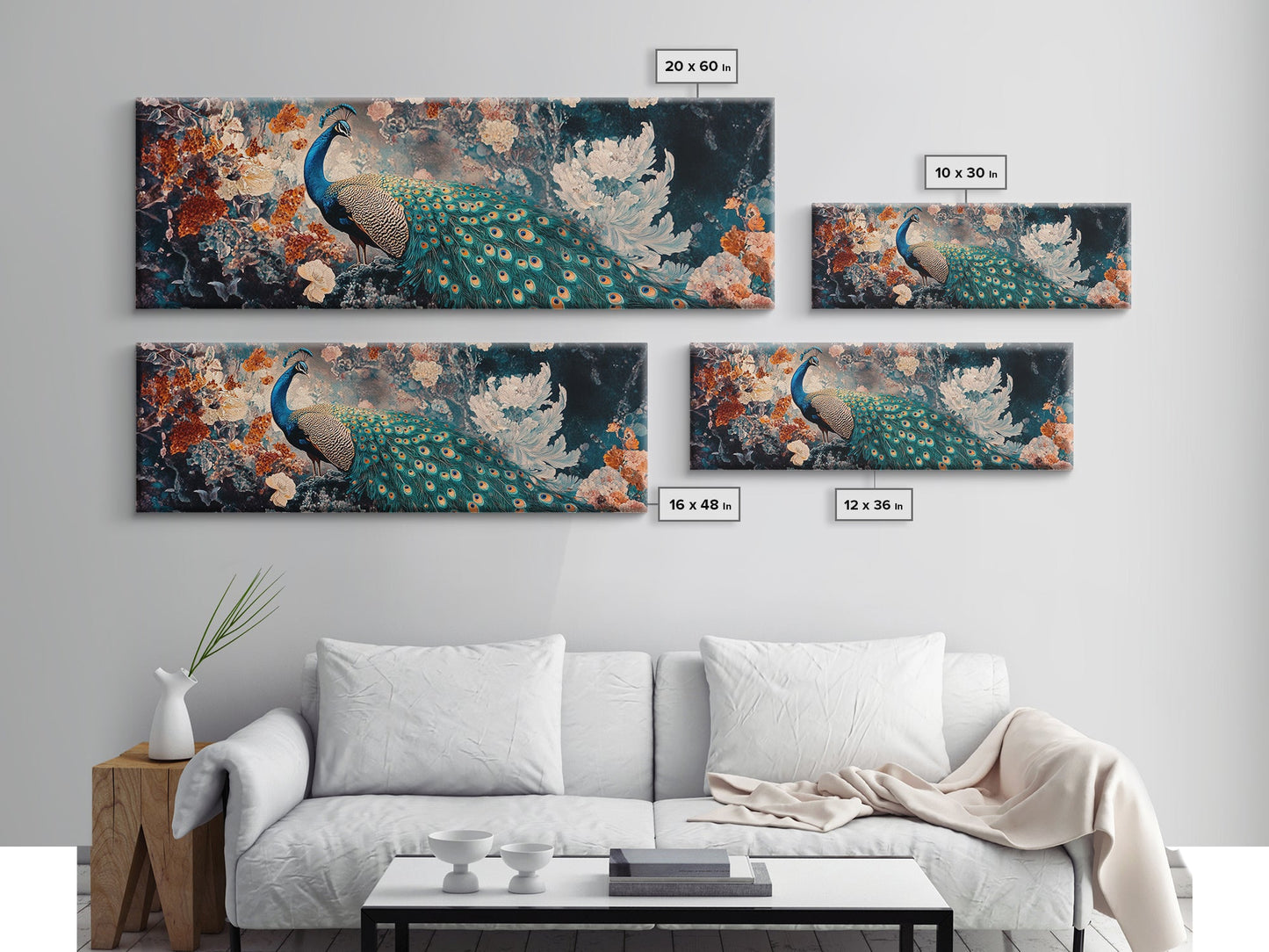 Vibrant Peacock Framed Canvas Print Mosaic Wall Art Boho Style Rustic Decor Above Sofa Art Living Room Statement Piece