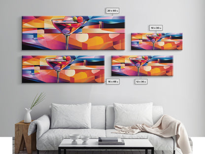 Martini Glass Framed Canvas Print Martini Wall Art Abstract Modern Cocktail Art Kitchen Bar Decor Bold Geometric Wall Artwork
