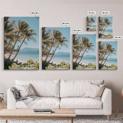 Serene Beach Horizon Framed Canvas Print – Coastal Nautical Wall Art, Hawaiian Landscape, Tropical Seascape Painting Coastal Decor