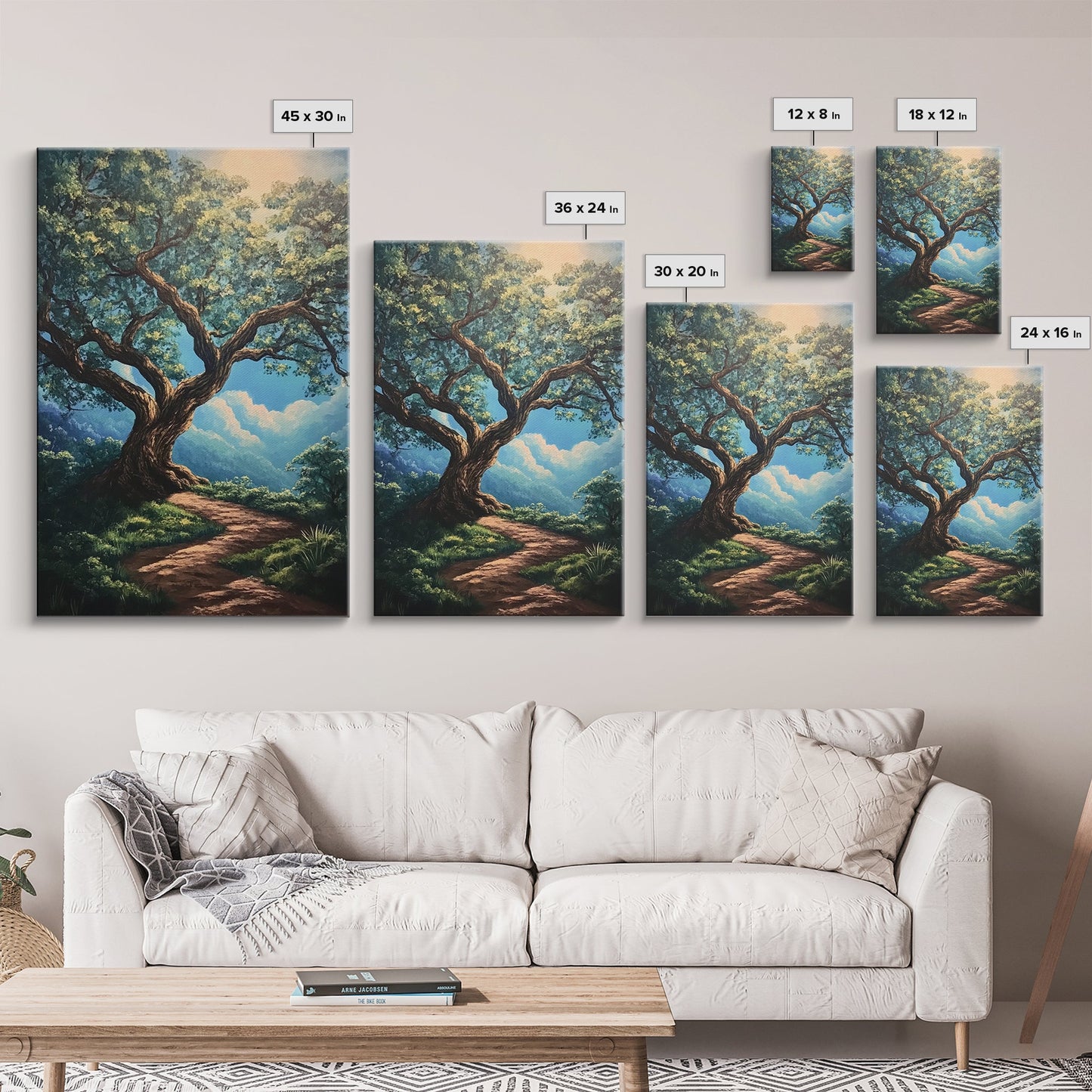 Majestic Oak Tree Framed Canvas Print – Oak Tree Art, Rustic Landscape Painting, Above Sofa Wall Art, Wabi Sabi Living Room Decor