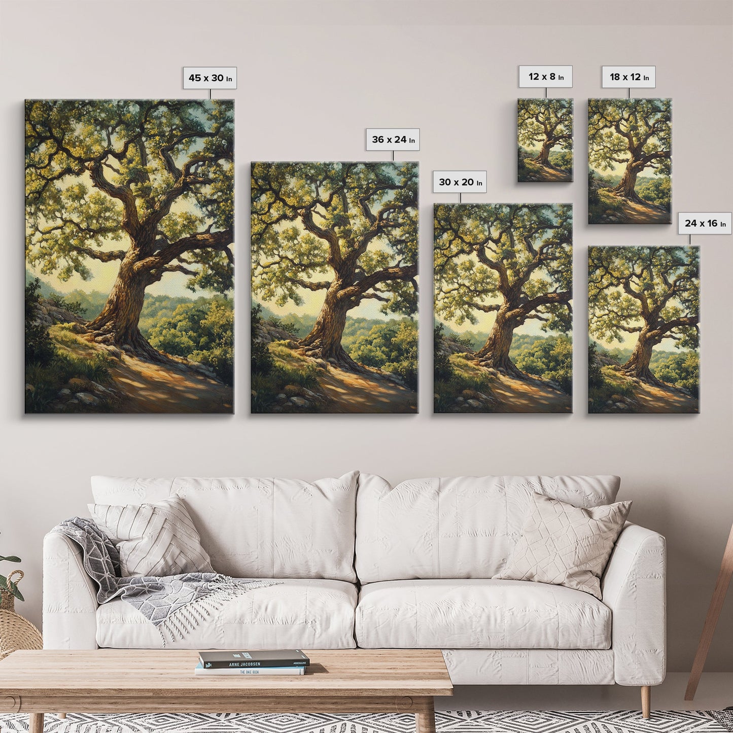 Majestic Oak Tree Framed Canvas Print Rustic Landscape Painting Oak Tree Art Above Couch Decor Living Room Wall Art Gift Idea