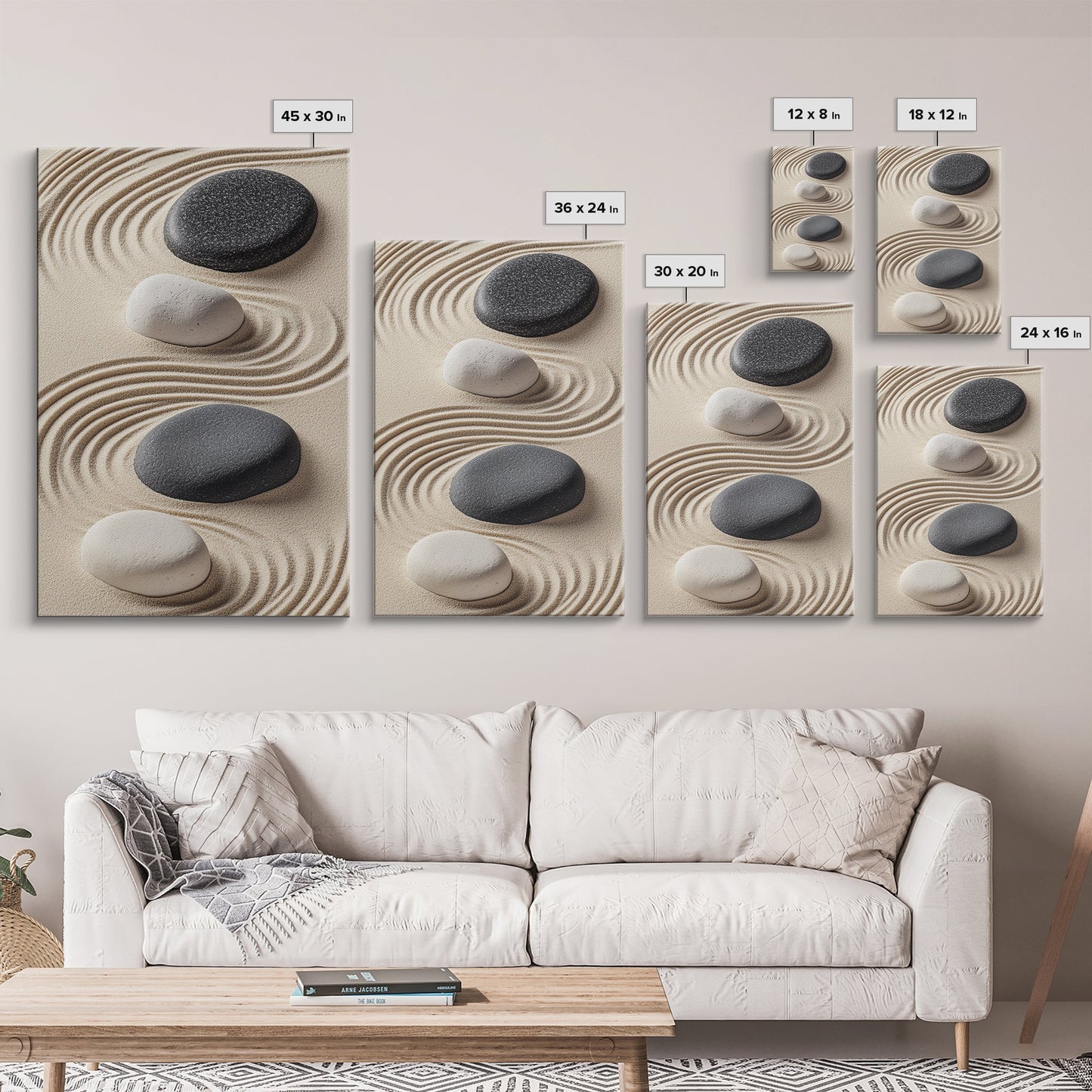 Black White Zen Stones Canvas Print Minimalist Zen Wall Art Wabi Sabi Artwork Rustic Zen Decor Living Room Art Bedroom Artwork