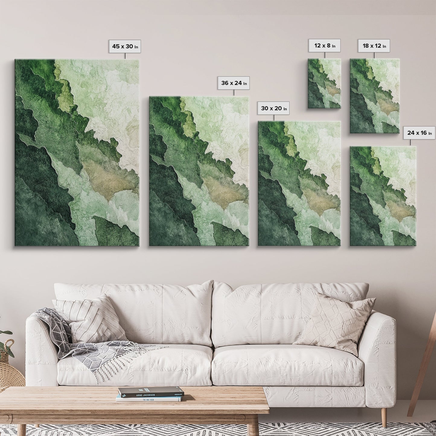 Textured Green Framed Canvas Print, Sage Green Wall Art, Modern Rustic Decor, Minimalist Bedroom Art, Vertical Skinny Wall Art