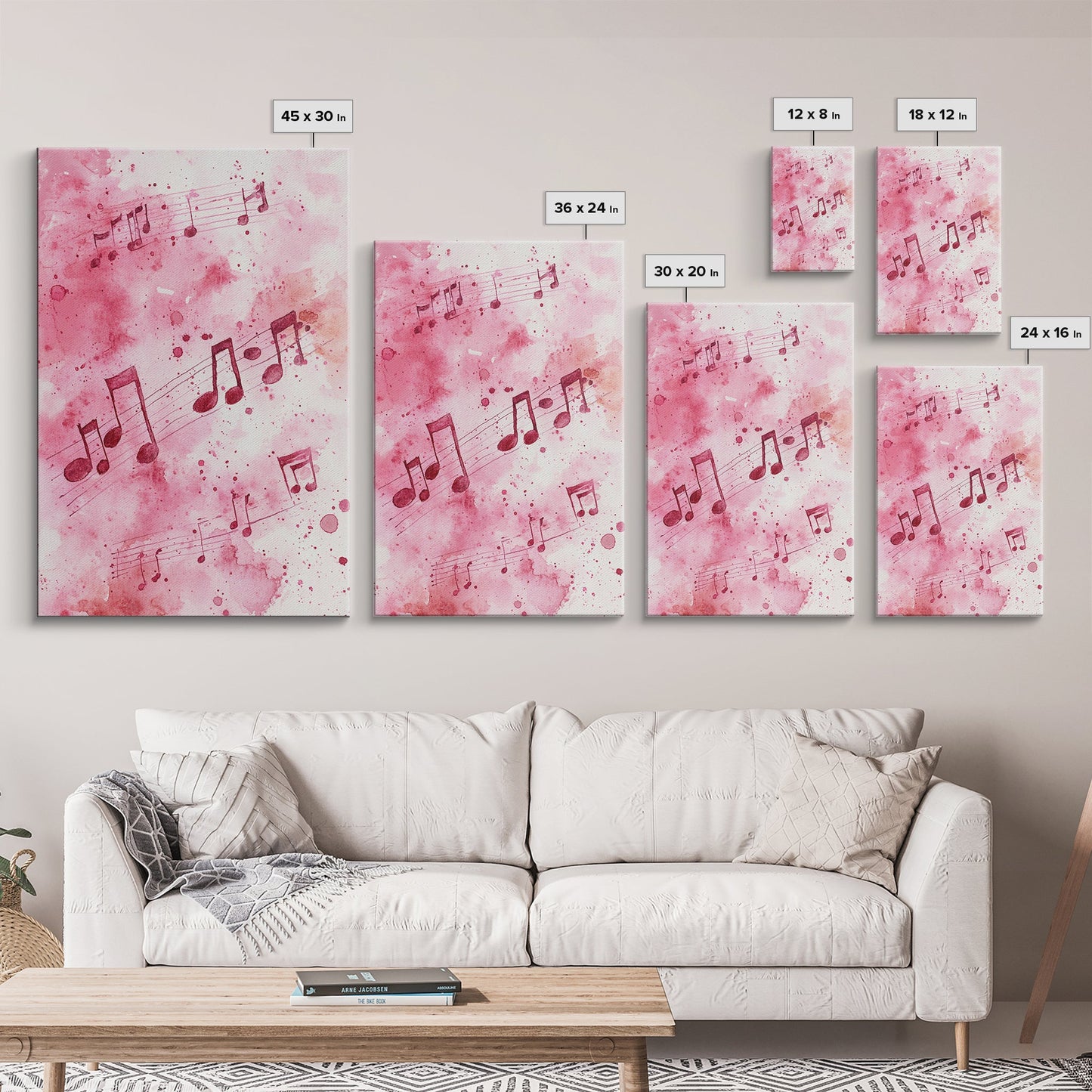 Musical Notes Canvas Print, Pink Abstract Watercolor Art, Music Lovers Gift, Therapy Wall Art, Light Pink Bedroom Living Room Decor