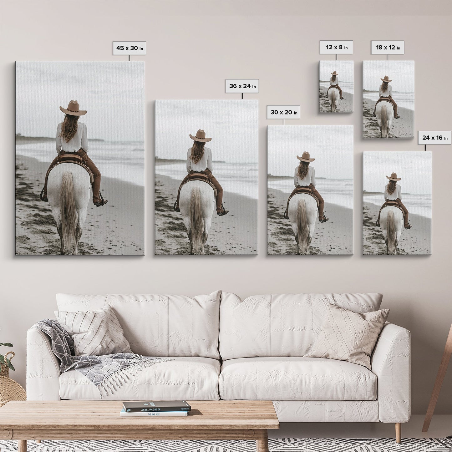Serene Beach Ride Canvas Print Horse and Ocean Wall Art Coastal Cowgirl Rustic Decor Framed Canvas Home Living Room Artwork Gift
