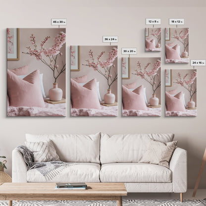 Cherry Blossom Bedroom Canvas Print Light Pink Wall Art Feminine Cozy Decor Floral Home Bedroom Accent Japanese Inspired Artwork