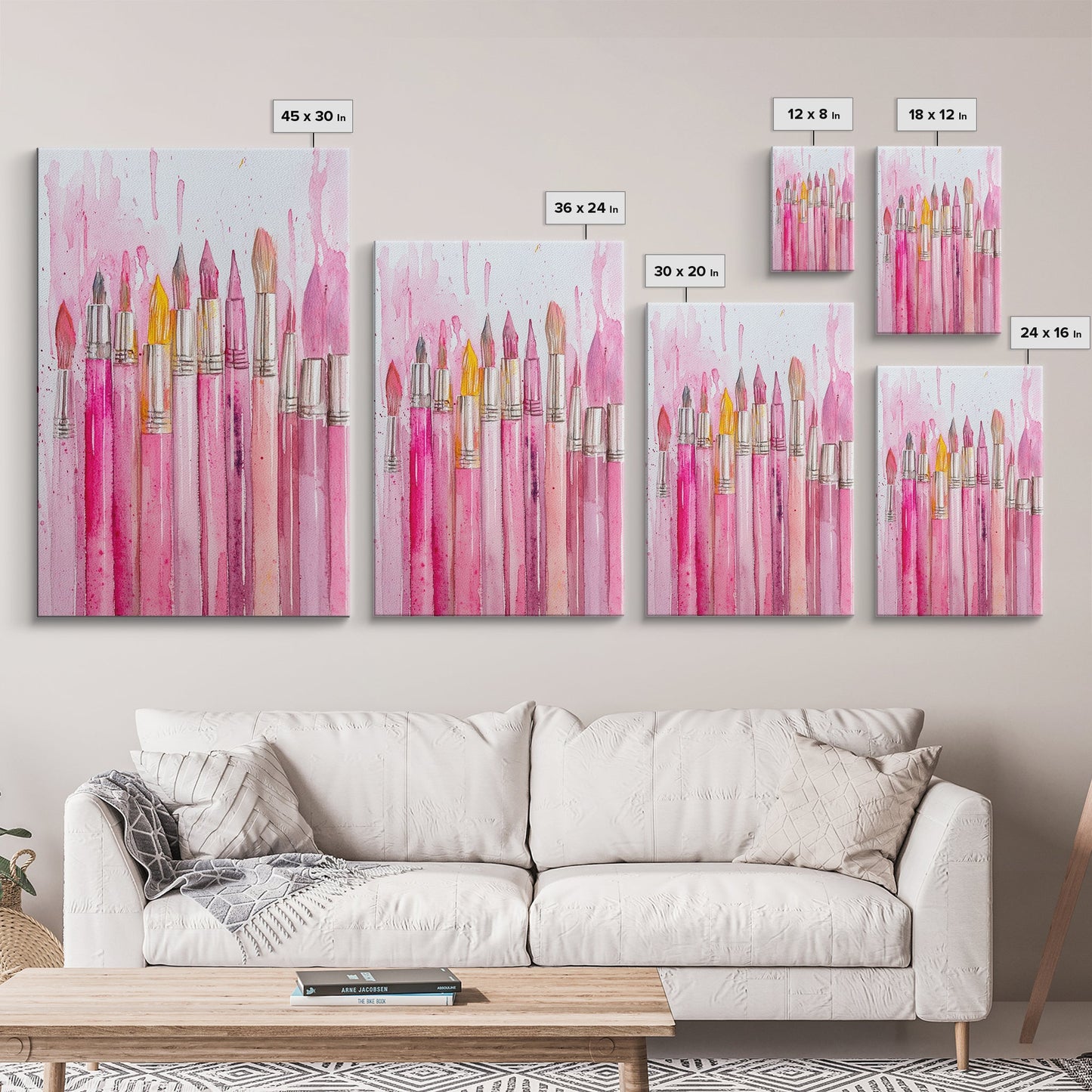 Painterly Brushes Canvas Print Pink Abstract Art Whimsical Art Rustic Decor Minimalist Dorm Wall Art Gift Idea Art Nouveau