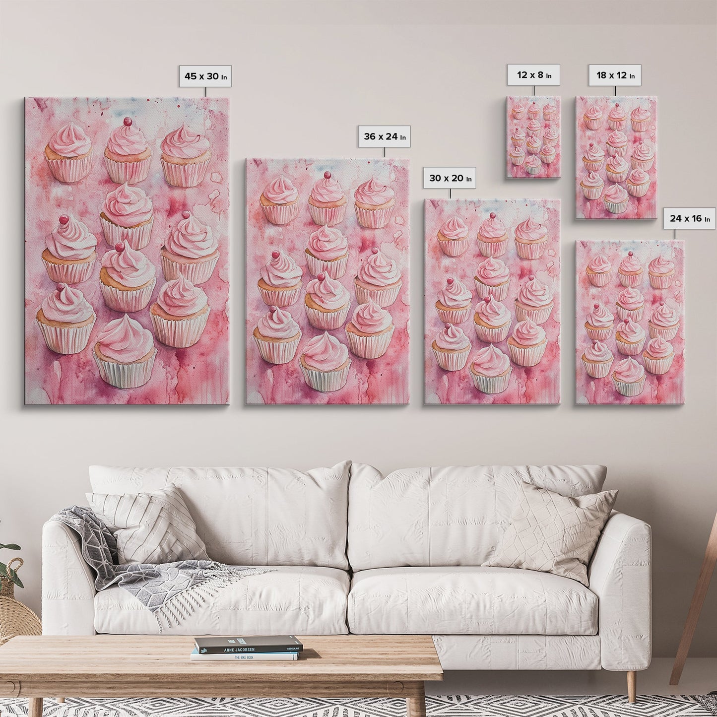 Pink Cupcakes Canvas Print Food Review Kitchen Art Dessert Wall Art Rustic Farmhouse Decor Gift Idea Pastel Whimsical Artwork