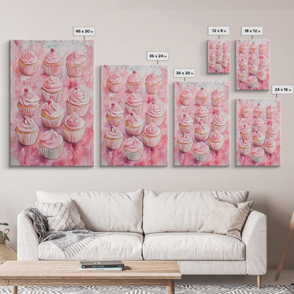 Pink Cupcakes Canvas Print Food Review Kitchen Art Dessert Wall Art Rustic Farmhouse Decor Gift Idea Pastel Whimsical Artwork