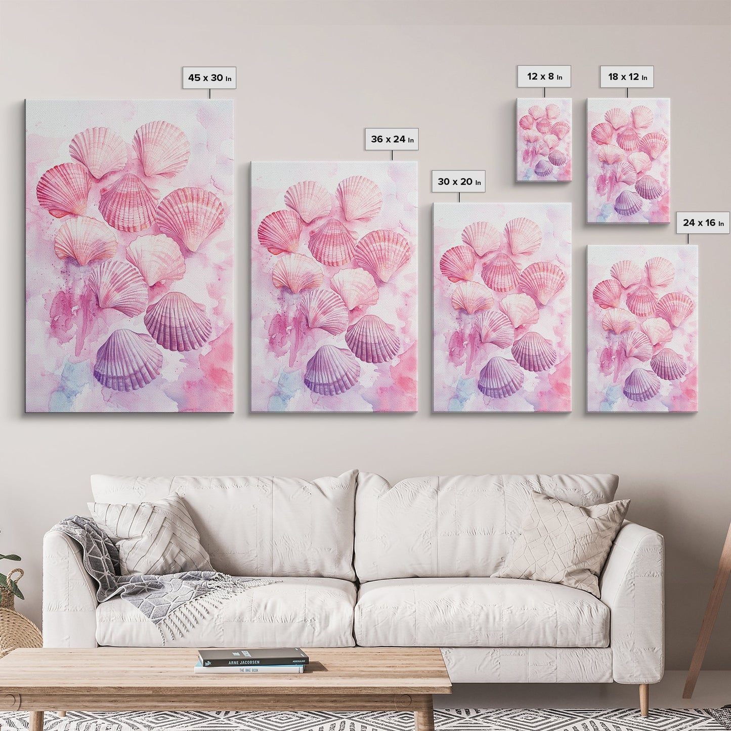 Pink Seashell Collection Framed Canvas Print Coastal Wall Art Nautical Decor Coastal Cowgirl Wall Art Beach House Nautical Painting