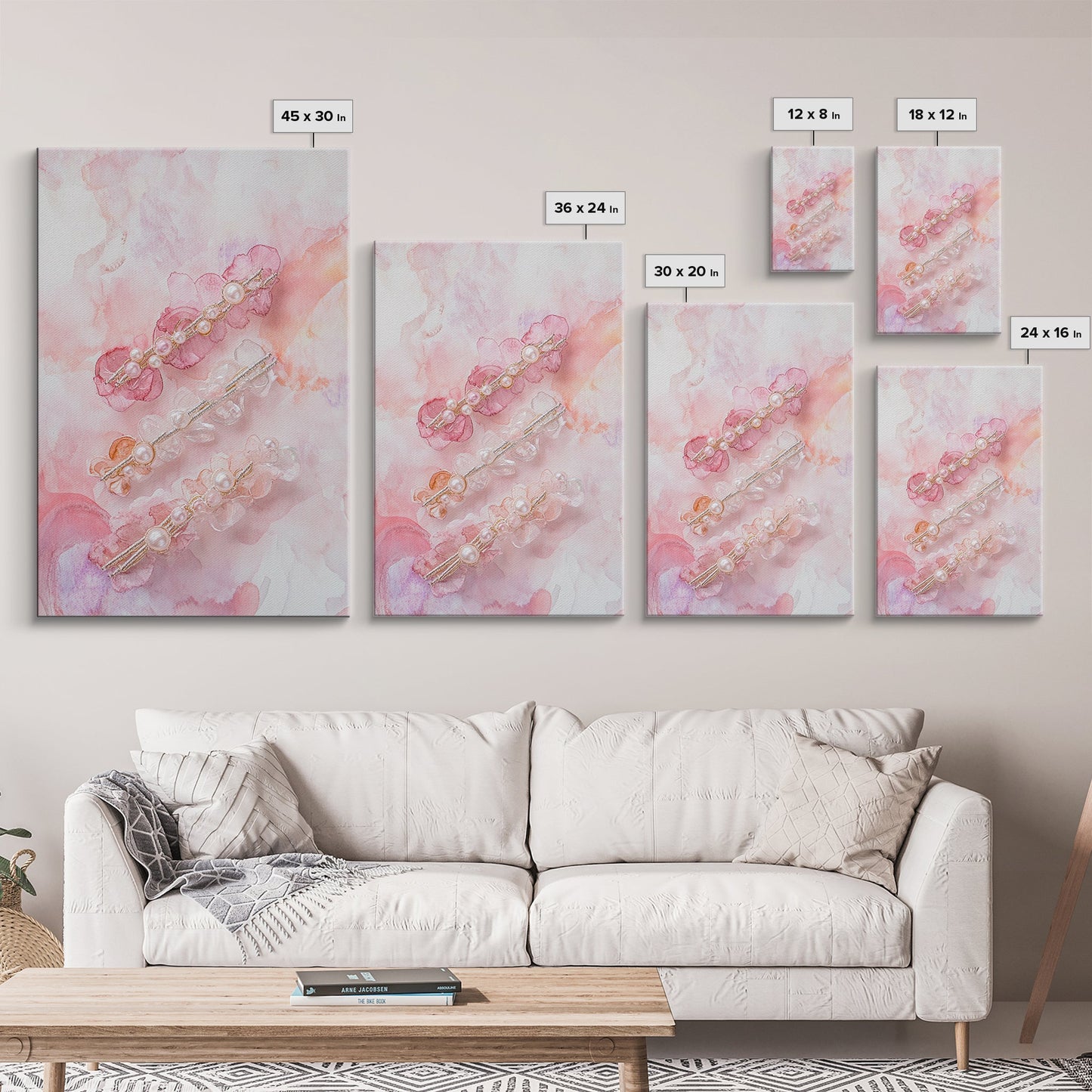 Elegant Floral Hair Accessories Canvas Print, Whimsical Art, Feminine Wall Art, Pink Abstract Art, Light Pink Wall Art, Bedroom Decor