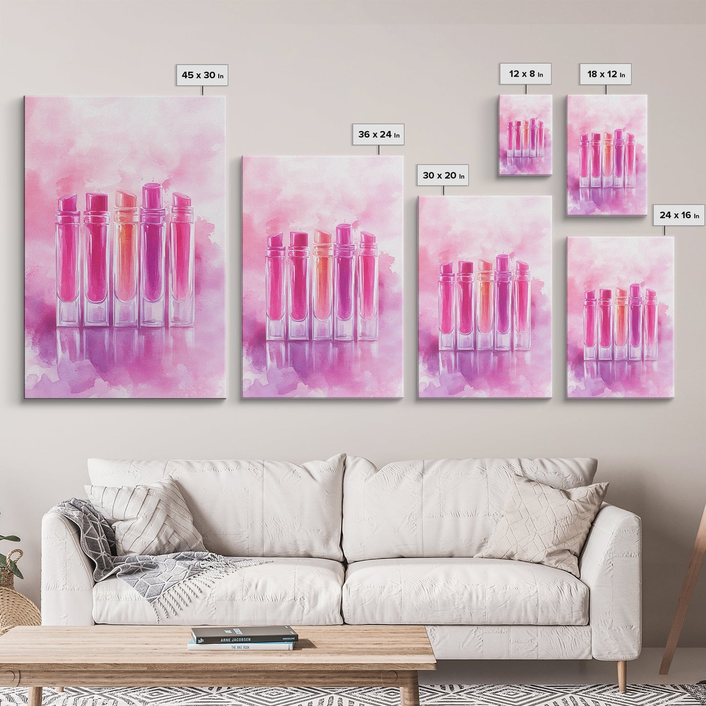 Vibrant lipstick art bold feminine wall decor framed canvas print perfect bedroom or guest room boho aesthetic rustic glam style gift