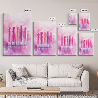 Vibrant lipstick art bold feminine wall decor framed canvas print perfect bedroom or guest room boho aesthetic rustic glam style gift