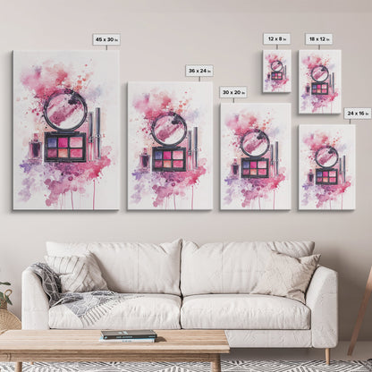 Makeup palette splash art vibrant beauty decor framed canvas print modern girly aesthetic perfect gift idea unique pink abstract art piece