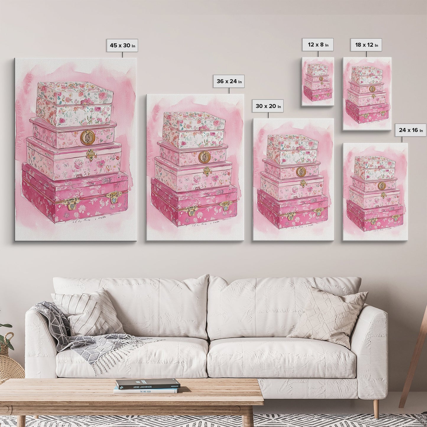 Floral stackable decorative boxes framed canvas print chic boho decor whimsical rustic art idea cozy wall decor charming bedroom addition