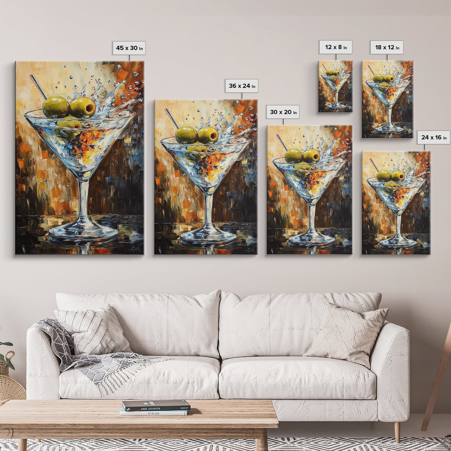 Golden Olive Martini Canvas Print with Rustic Cocktail Art Perfect Kitchen Decor, Espresso Martini Wall Art