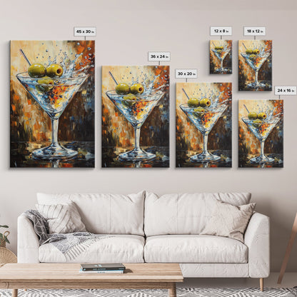 Golden Olive Martini Canvas Print with Rustic Cocktail Art Perfect Kitchen Decor, Espresso Martini Wall Art