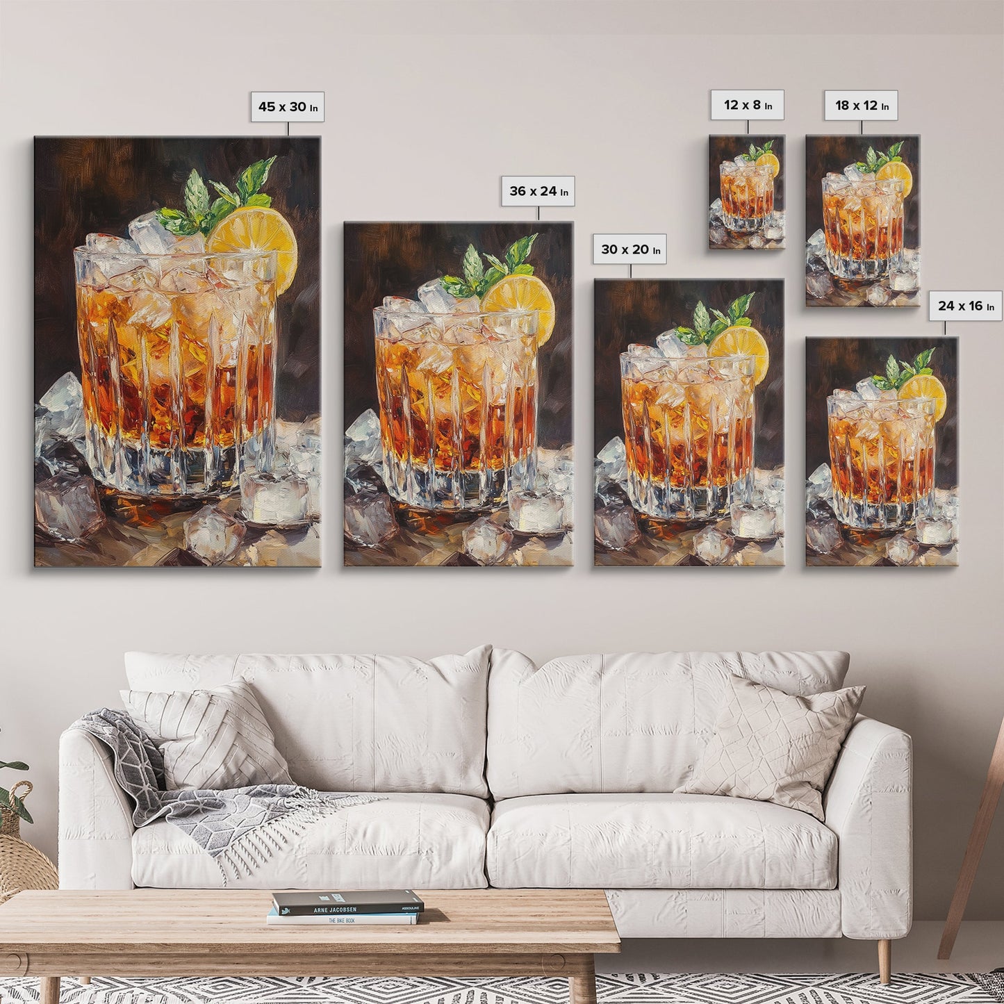 Lemon Whiskey Drink Canvas Print | Bar Kitchen Wall Art | Decor Martini Painting | Living Room Gift Idea for Him Art Print