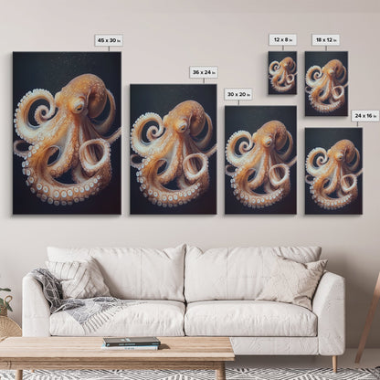 Underwater Octopus Canvas Print | Ocean Nature Painting Art | Coastal Nautical Decor | Rustic Seascape Living Room Wall Artwork