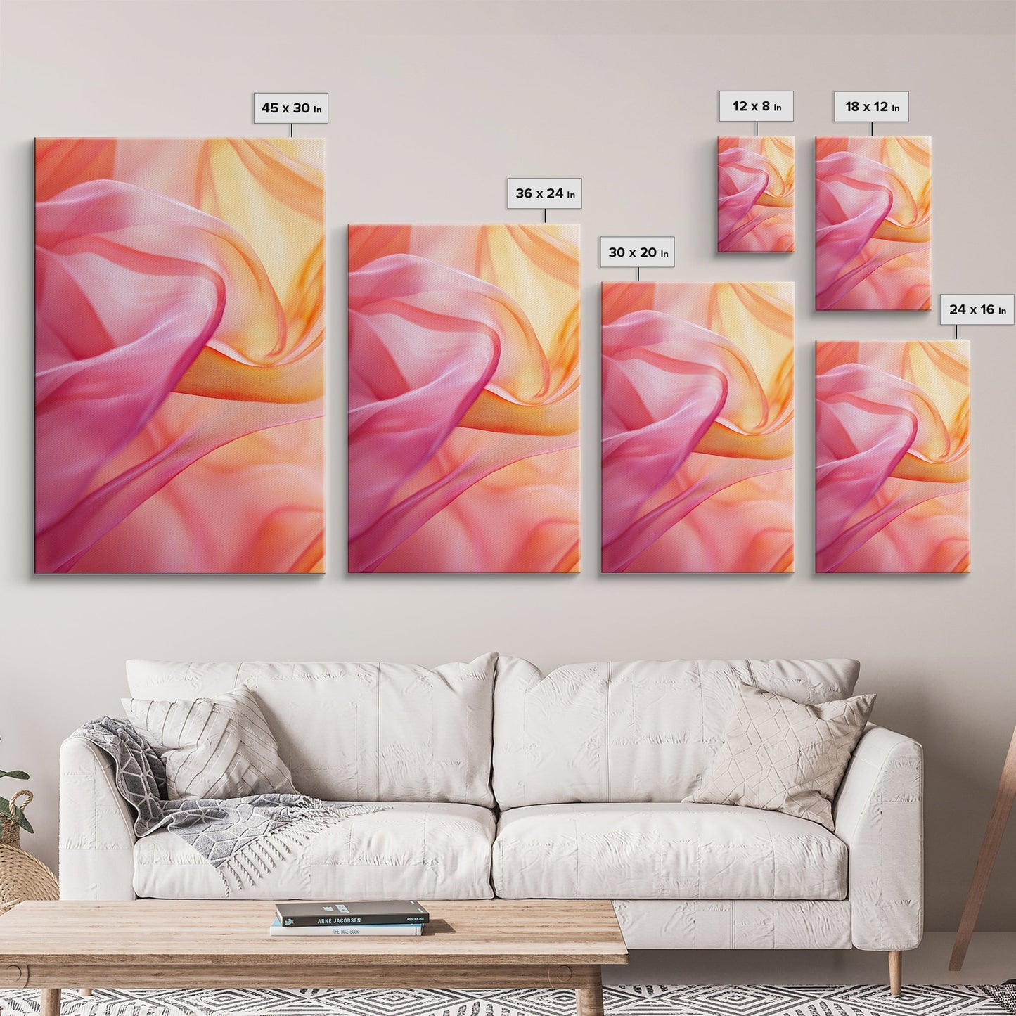 Sheer Pink and Orange Canvas Print with Light Pink Wall Art Aesthetic and Minimalist Zen Decor for Bedroom or Guest Room