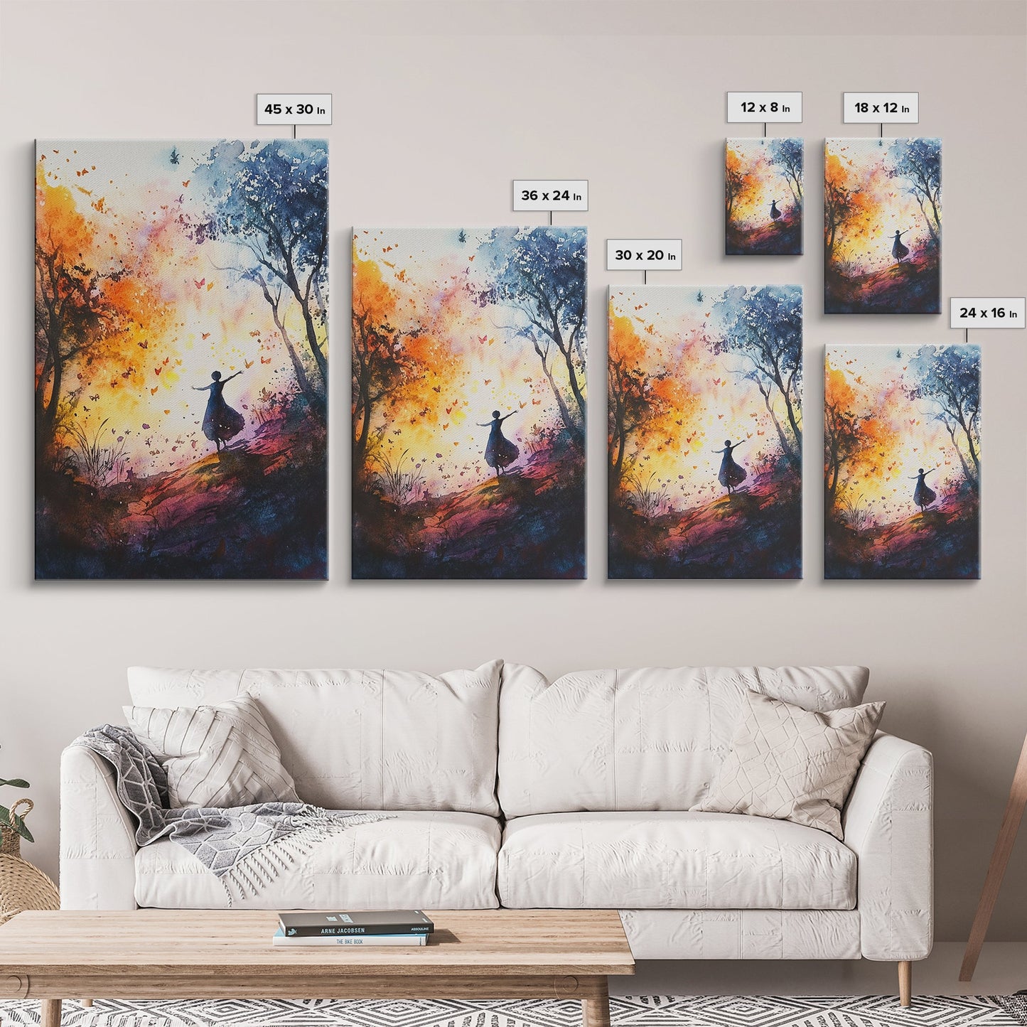 Autumn Whimsical Scene Framed Canvas Print Nature Inspired Art Vibrant Colors Rustic Fall Decor Wildflower Painting Living Room Gift Idea