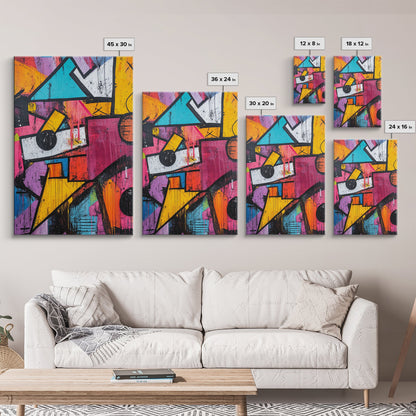 Bold Graffiti Framed Canvas Print, Urban Street Art Style Wall Decor, Moody Abstract Art, Gift Idea for Him, Living Room Wall Art