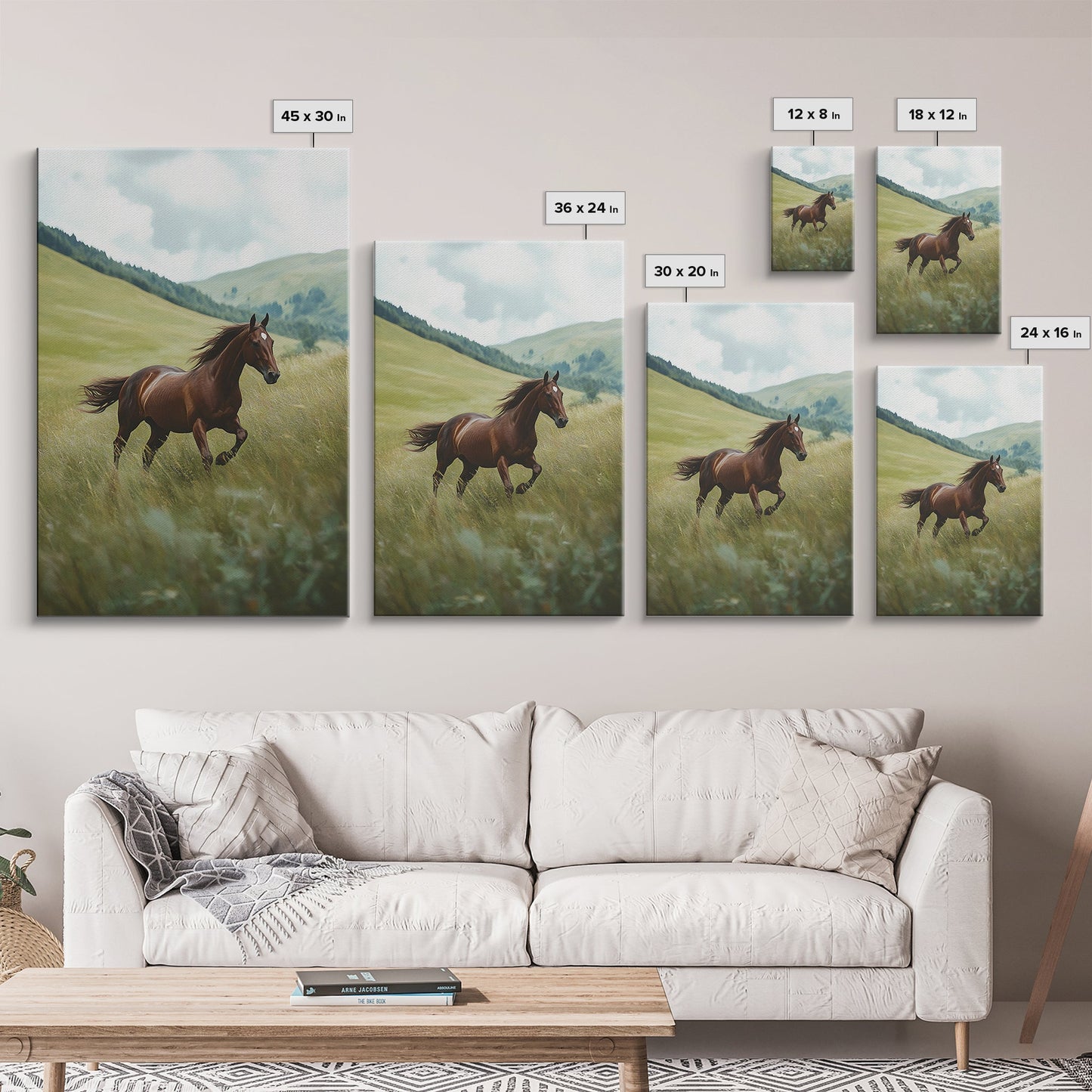 Galloping Brown Stallion Framed Canvas Print Horse Wall Art Rustic Decor Living Room Above Couch Wabi Sabi Style