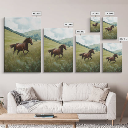 Galloping Brown Stallion Framed Canvas Print Horse Wall Art Rustic Decor Living Room Above Couch Wabi Sabi Style