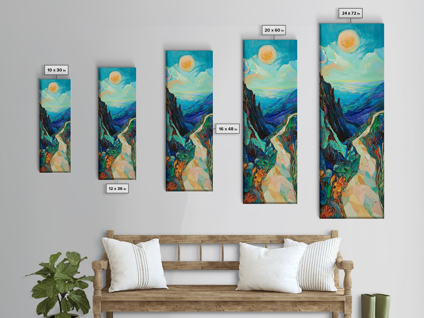 Mountain Painting, Canvas Print, sunset wall art, pink orange wall art, extra wide art, panoramic painting, landscape painting