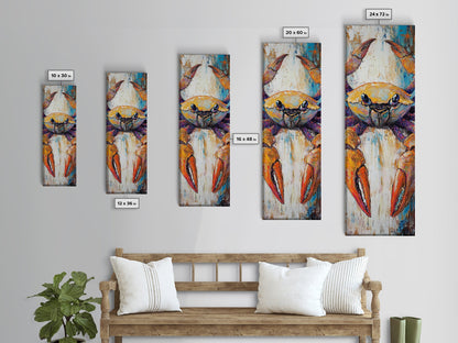 Colorful crab, coastal cowgirl wall art, crayfish painting, nautical wall art, framed canvas print, tall skinny art, rustic décor