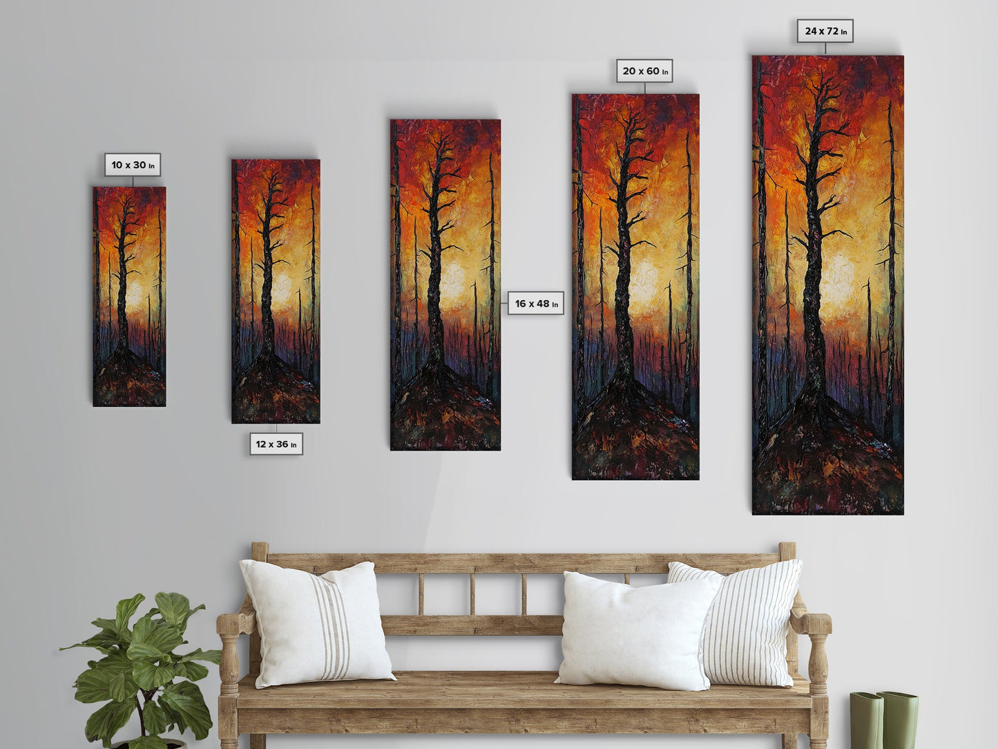 Burnt forest, pine tree art, moody wall art, forest at dusk painting, dark romance painting, autumn art, framed canvas print