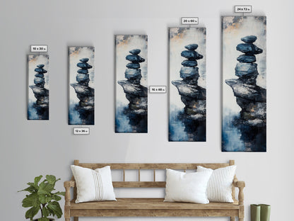 Stacked Rocks, wabi sabi art, zen wall art, minimalist art, sacred geometry wall art, framed canvas print, vertical wall art