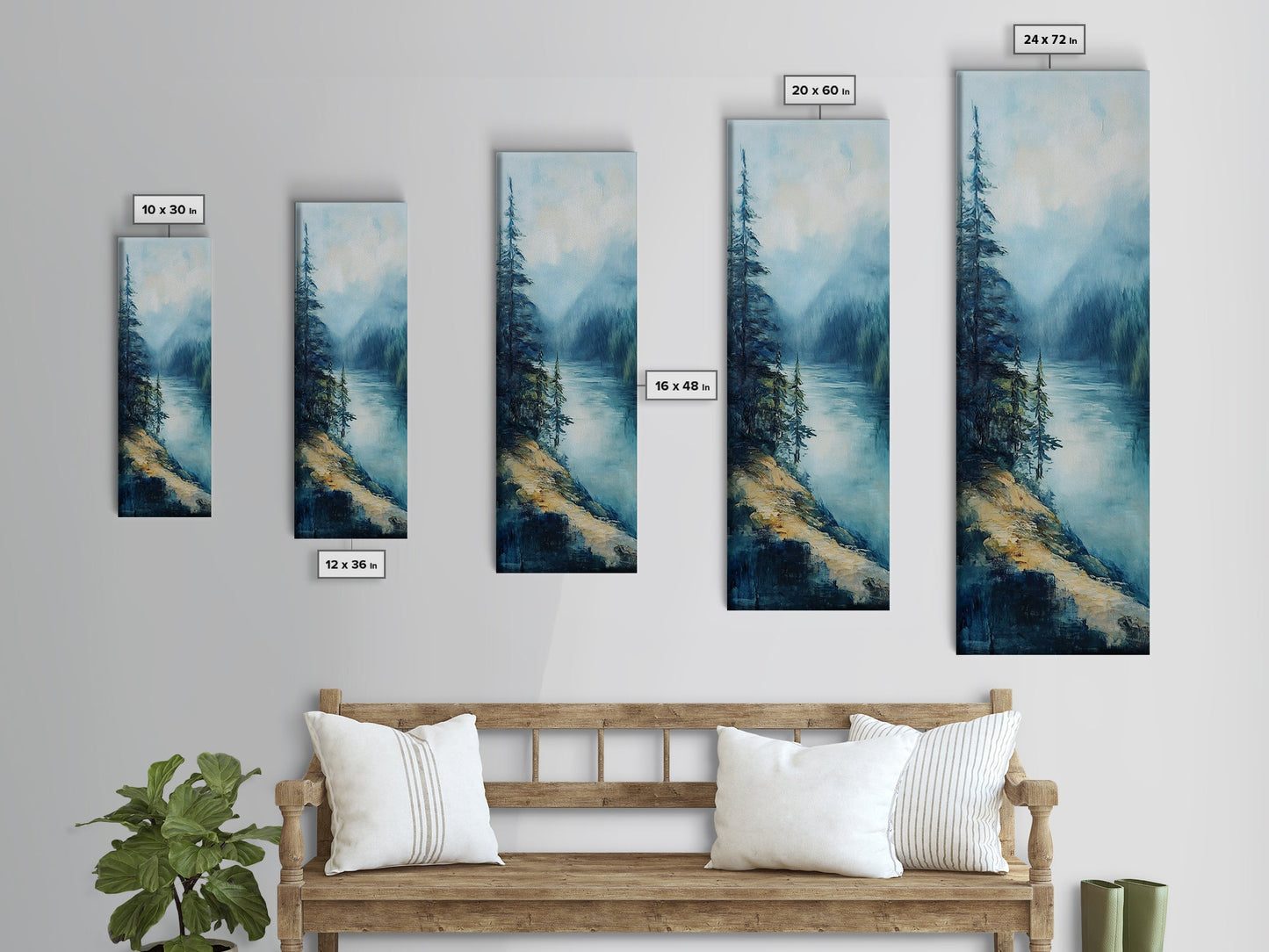 Misty Forest, lake Tahoe art, mountain painting, smoky mountain art, rustic decor, framed canvas print, landscape painting