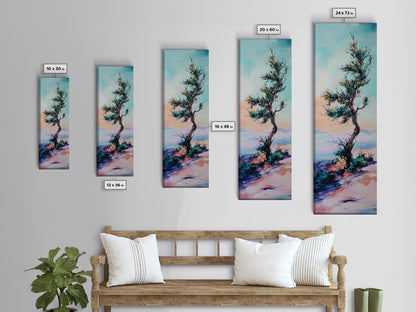 Windblown Tree, Joshua tree art, southwest wall art, rustic decor, landscape painting, framed canvas print, tall skinny art