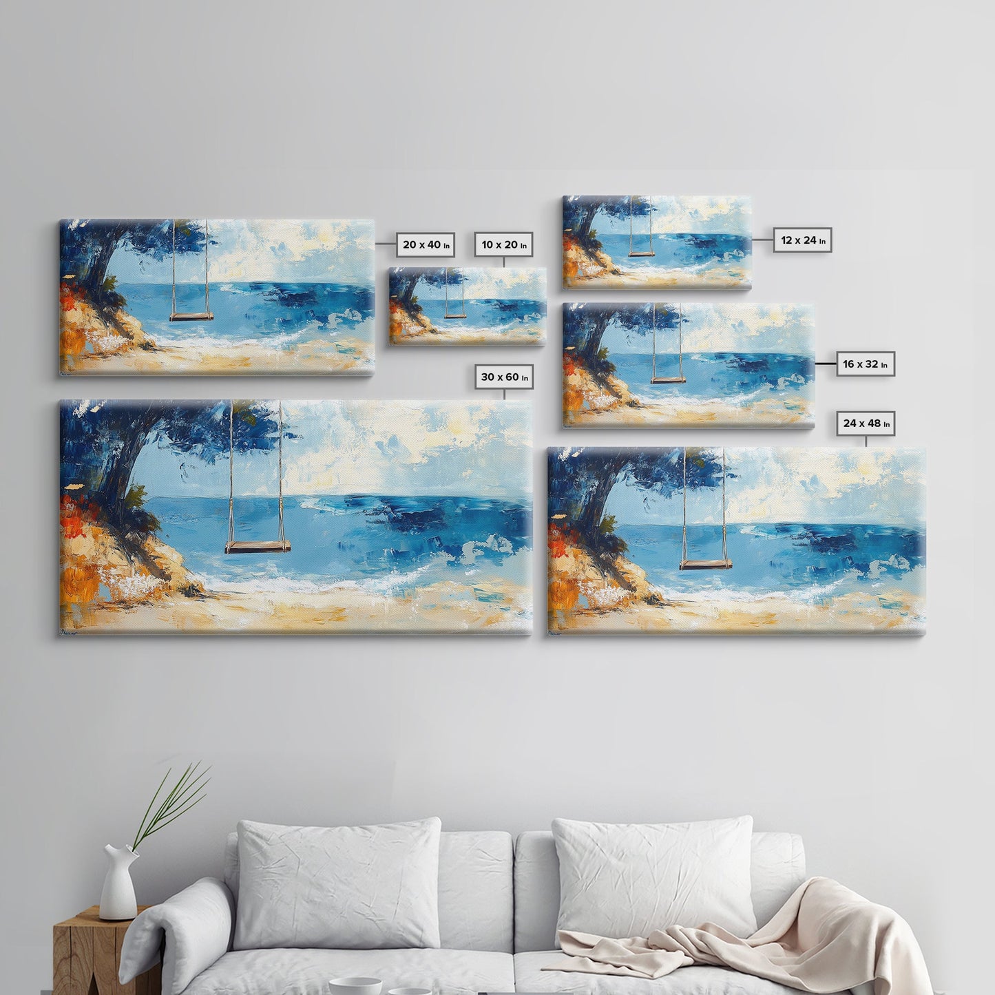 Beach Swing, Ocean Art, Coastal Landscape Art, Nautical Decor, Coastal Wall Art, Above Sofa Art, Canvas Print, Seascape Painting