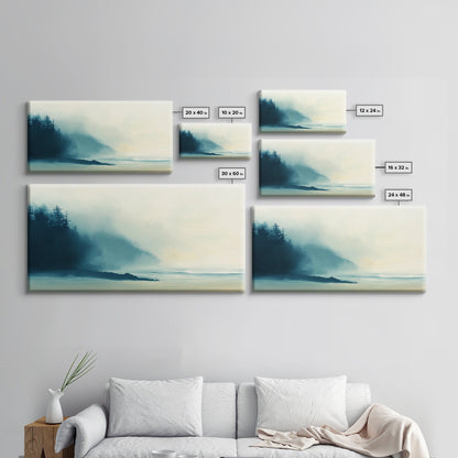 Nebelwald, Smoky-Mountain-Kunst, Kiefernkunst, stimmungsvolle Kunst, Wabi-Sabi-Wandkunst, grüne Wandkunst, Schlafzimmerkunst, gerahmter Leinwanddruck