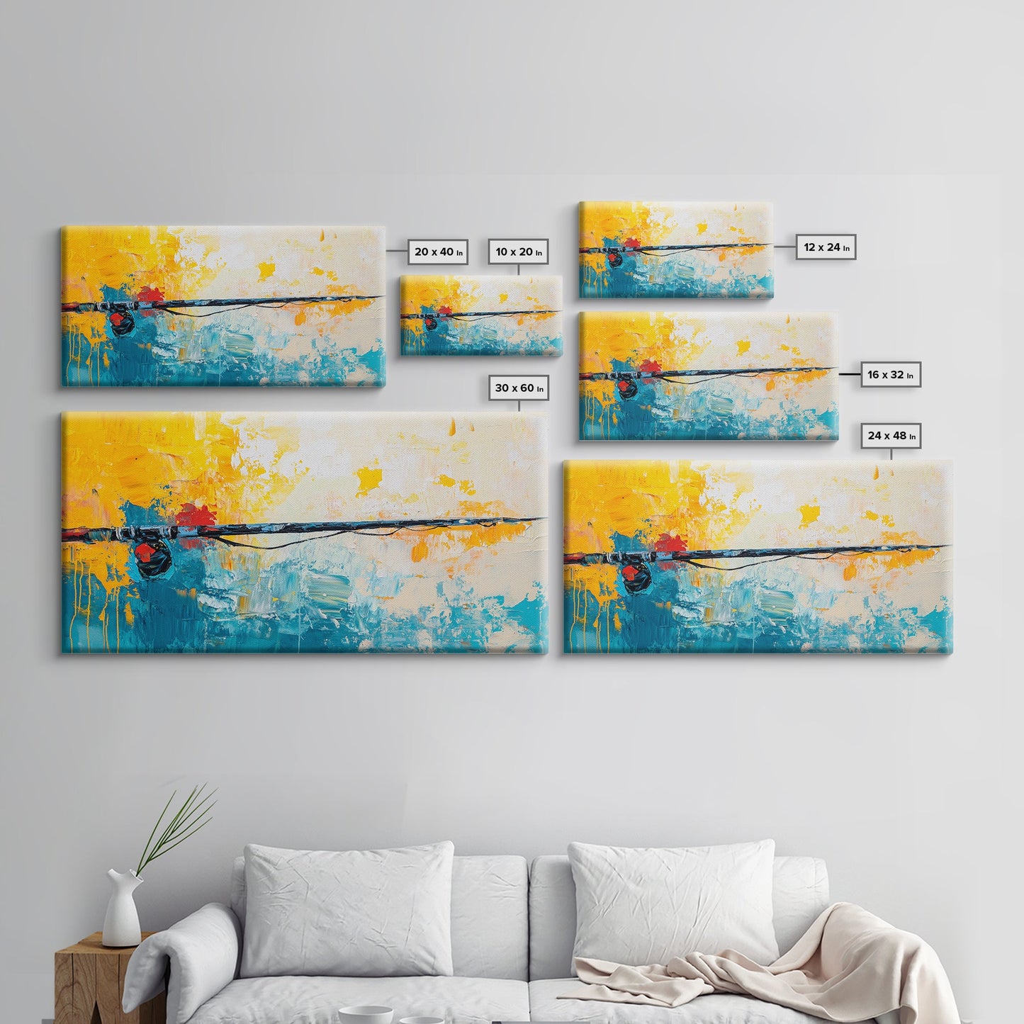 Fishing Rod, fly fishing art, nautical painting, coastal cowgirl wall art, rustic decor, blue and gold wall art, Framed Canvas Print