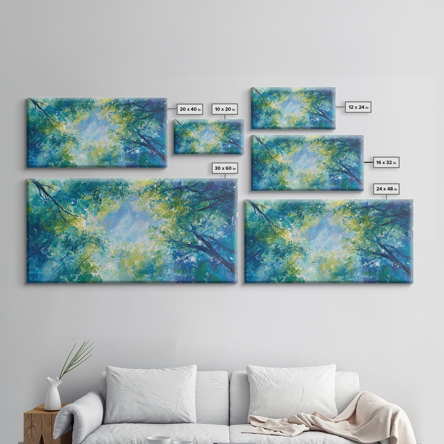 Canopy View, tree painting, green wall art, botanical prints, sage green wall art, whimsical art, Framed Canvas Print, gift idea