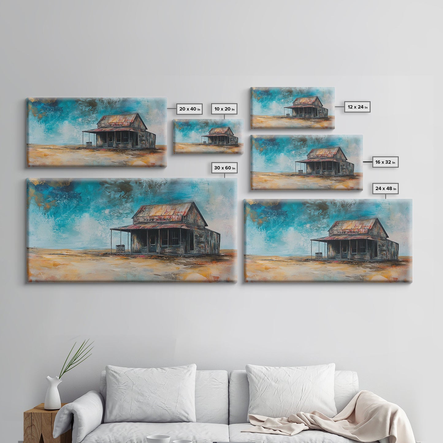 Abandoned Cabin Art, Rustic Wall Art, Moody Art, Western Landscape Painting, Framed Canvas Print, Extra Wide Art, Living Room Art