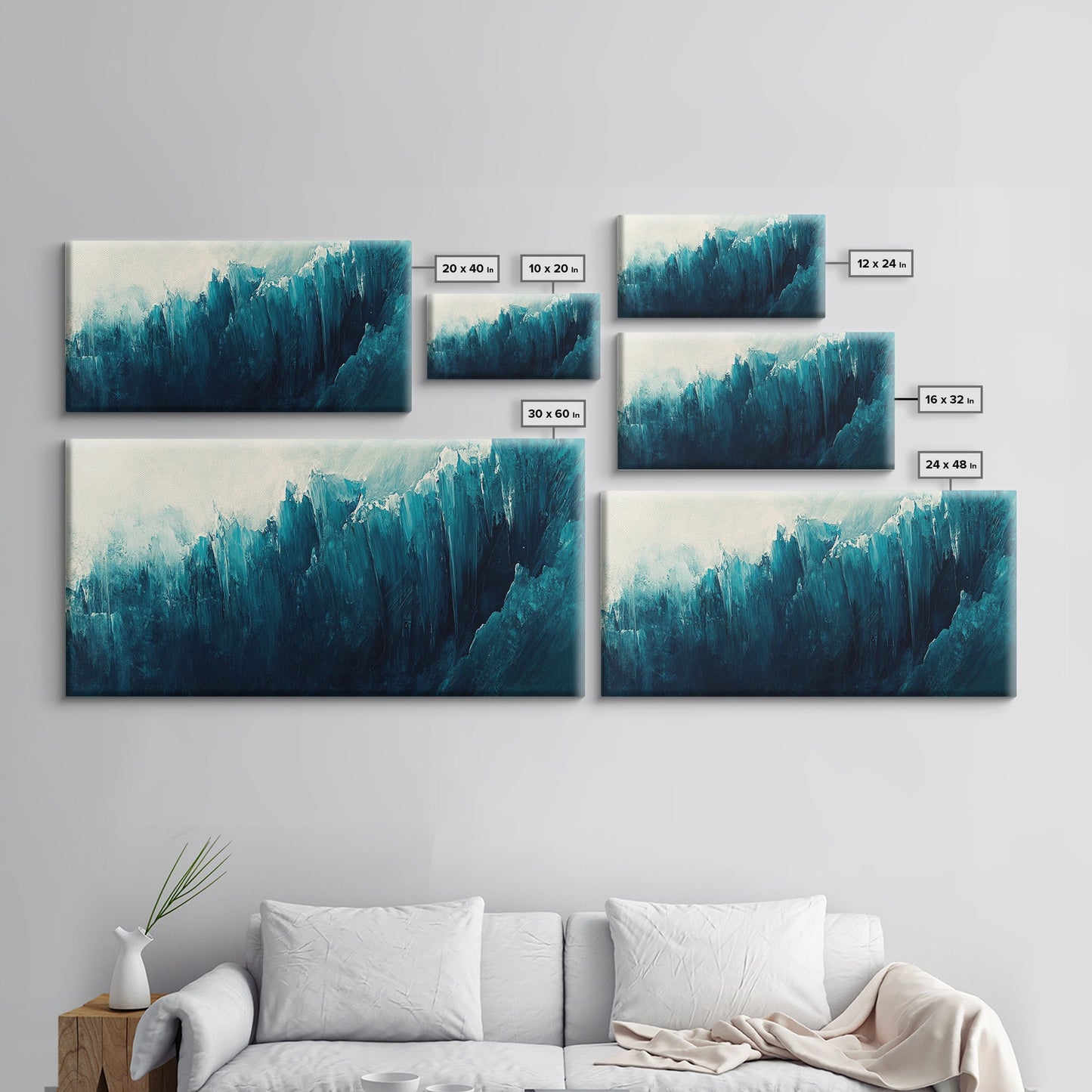 Abstract Ocean Painting, Teal Wall Art, Coastal Wall Art, Extra Wide Art, Framed Canvas Print, Nautical Decor, Wabi Sabi Art
