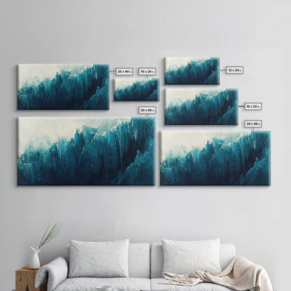 Abstract Ocean Painting, Teal Wall Art, Coastal Wall Art, Extra Wide Art, Framed Canvas Print, Nautical Decor, Wabi Sabi Art
