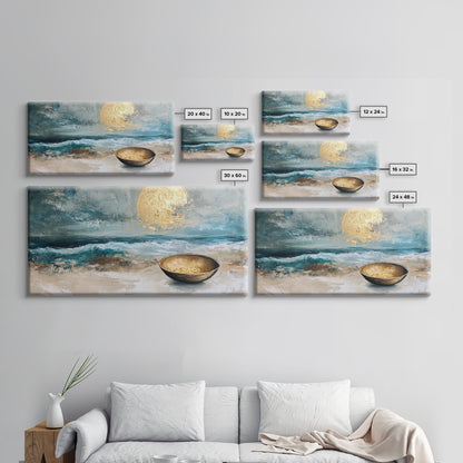 Golden Moon, coastal decor, ocean painting, nautical painting, seascape painting, framed canvas print, extra wide art