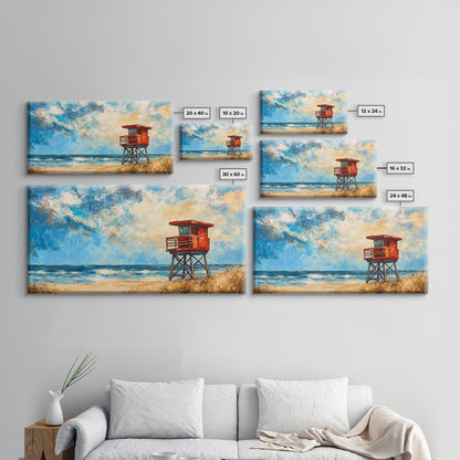 Lifeguard Tower, coastal landscape art, beach painting, seascape painting, nautical wall art, canvas print, horizontal wall art