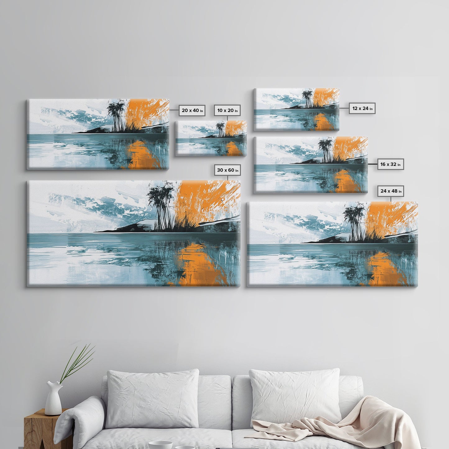 Palm Reflection, tropical coastal art, framed canvas print, coastal cowgirl wall art, panoramic painting, modern abstract art