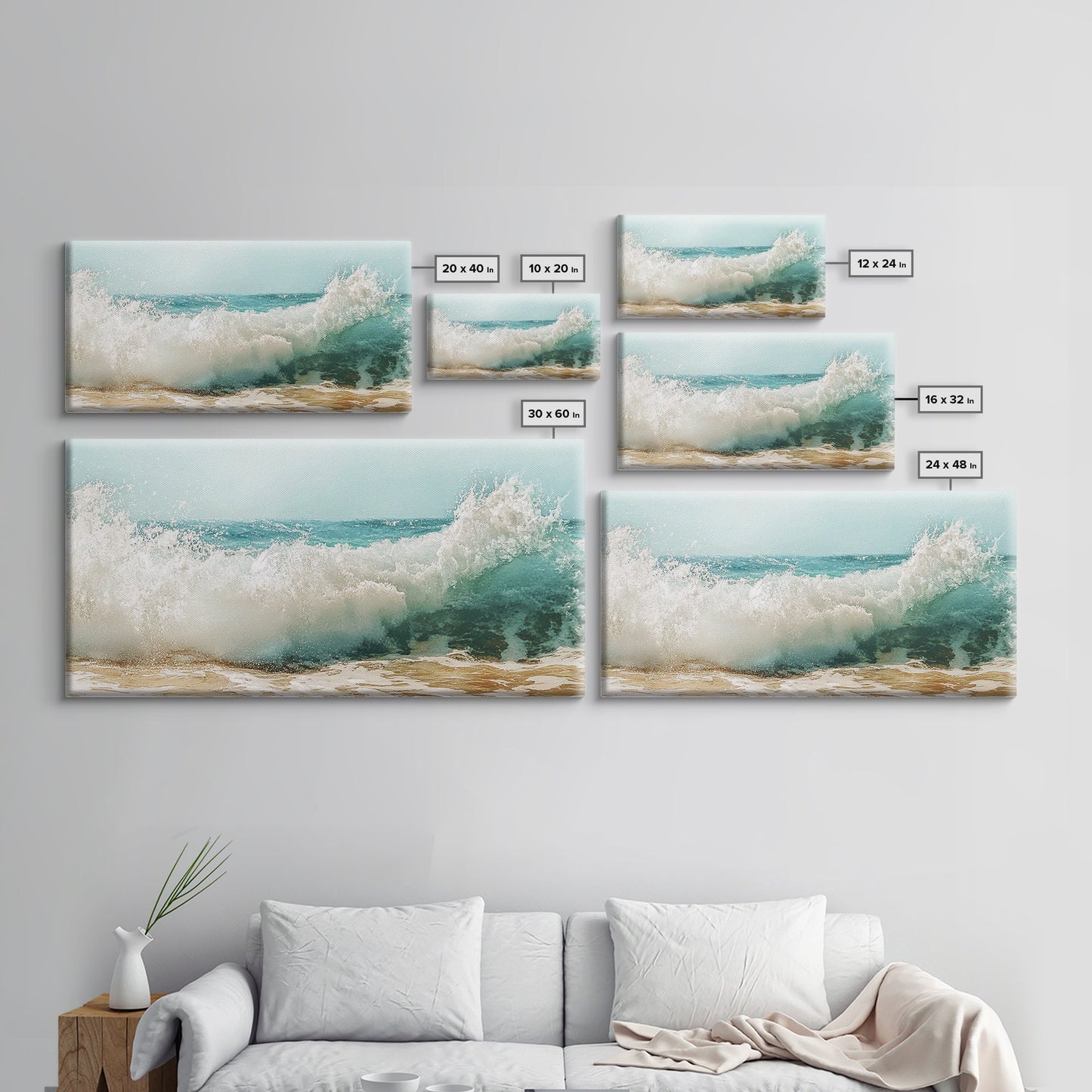 Meereswelle, Strandspritzer, Panoramabild, gerahmter Leinwanddruck, Surf-Wandbild, nautische Dekoration, Küsten-Wandbild, extra breites Bild