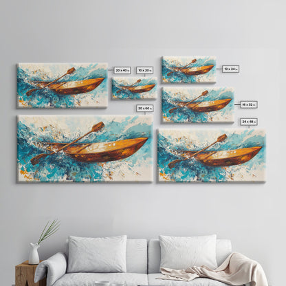 Nautical painting, boat painting, framed canvas print, extra wide art, seascape painting, rustic wall art, coastal wall art, ocean waves